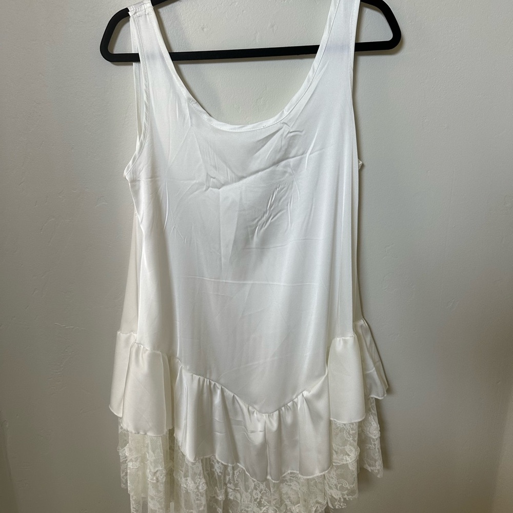 Elegant White Slip Dress with Lace Hem